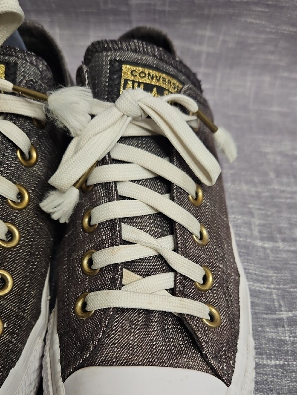 Converse Chuck Taylor All Star Ox Washed Linen Low Top Sneakers Grey Gold Accent - Picture 8 of 15